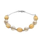 Sterling Silver Citrine & Freshwater Cultured Pearl Beaded Bracelet, Women's, Size: 7.5, Yellow