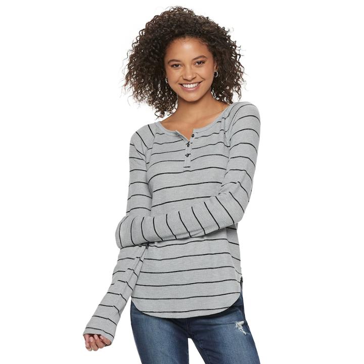 Juniors' So&reg; Thermal Henley Top, Teens, Size: Xs, Med Grey