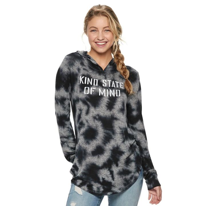 Juniors' Kind State Of Mind Tie-dye Cozy Hoodie, Teens, Size: Large, Med Grey