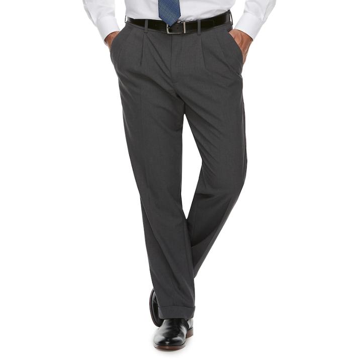 Big & Tall Croft & Barrow&reg; Classic-fit No-iron Stretch Pleated Dress Pants, Men's, Size: 48x34, Dark Grey