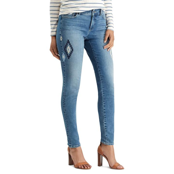 Petite Chaps Flocked Skinny Jeans, Women's, Size: 8 Petite, Blue