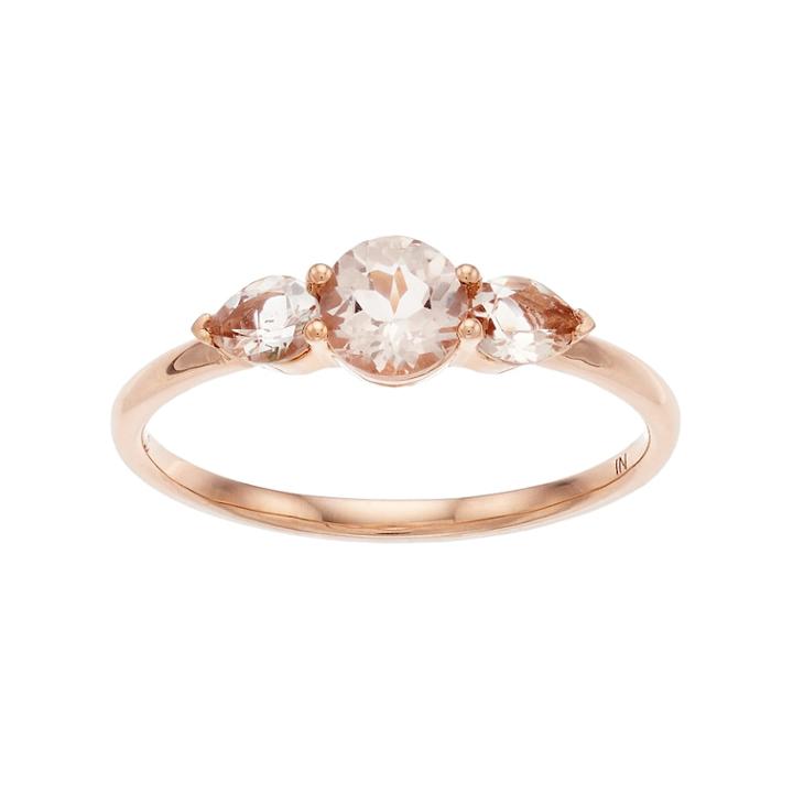 Lc Lauren Conrad 10k Rose Gold Morganite 3-stone Ring, Women's, Size: 9, Pink