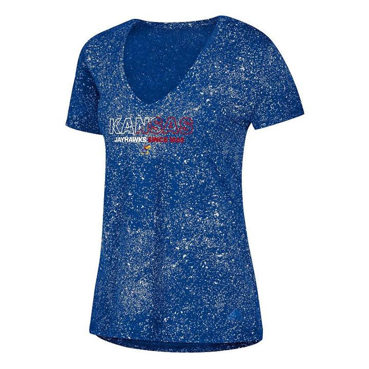 Women's Adidas Kansas Jayhawks Logo Stack Tee, Size: Small, Blue