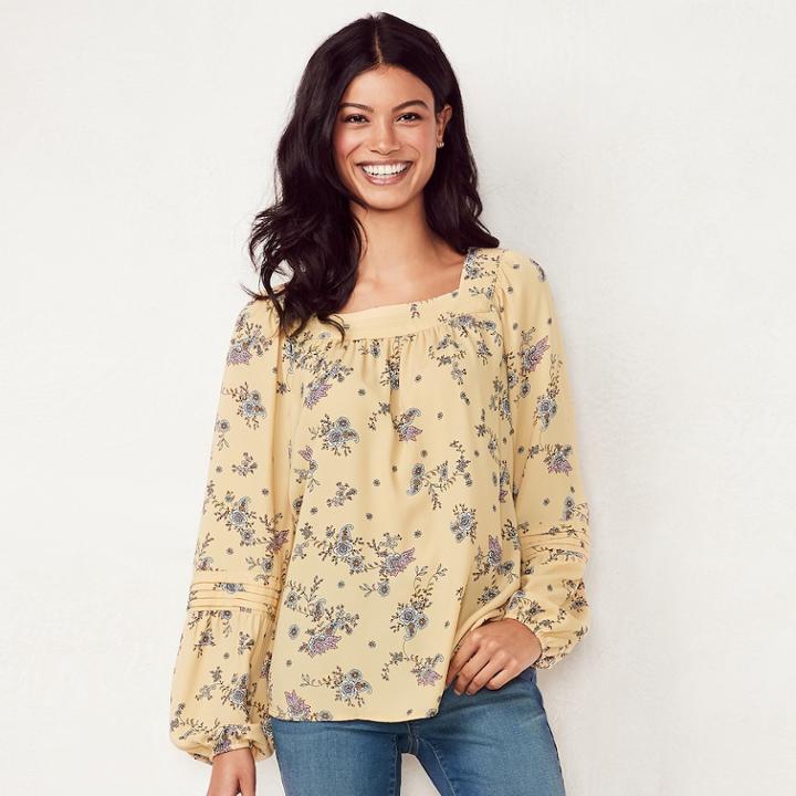 Women's Lc Lauren Conrad Love, Lauren Shirred Peasant Top, Size: Small, White