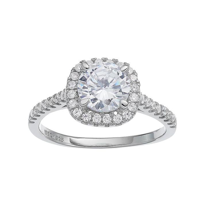 Primrose Sterling Silver Cubic Zirconia Halo Ring, Women's, Size: 9, White