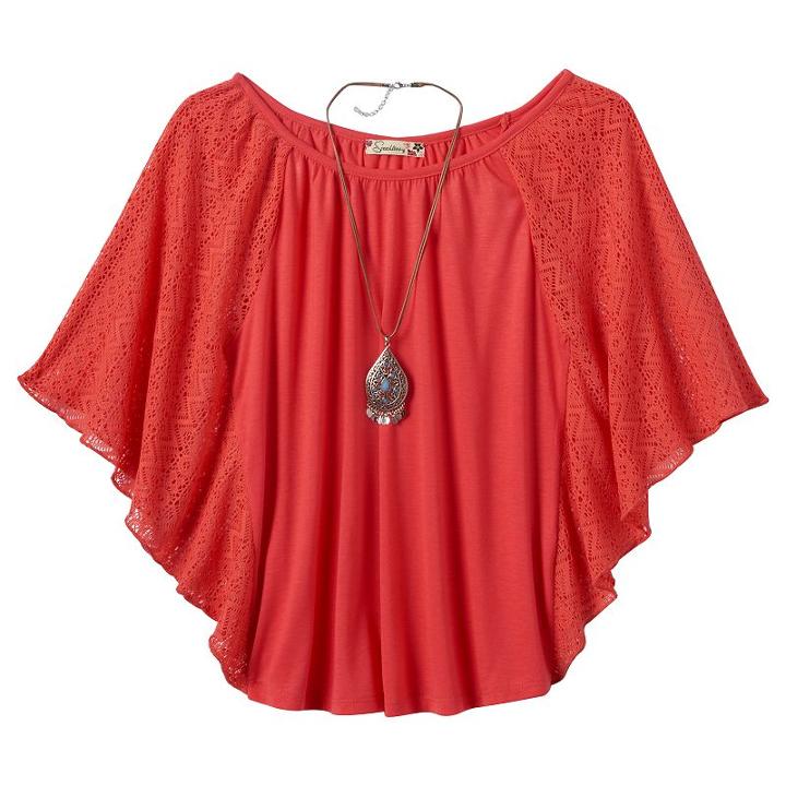 Girls Plus Size Speechless Flutter-sleeve Top & Necklace Set, Girl's, Size: Xxl Plus, Drk Orange
