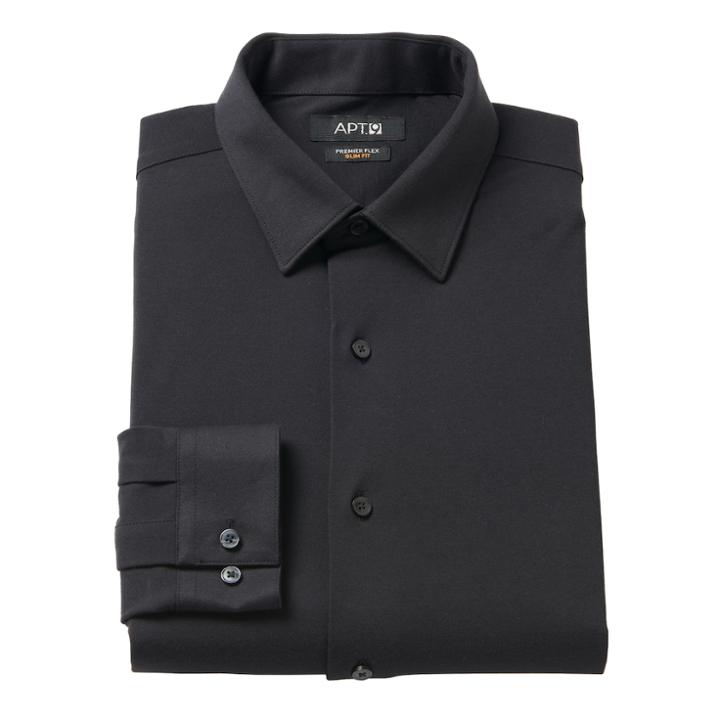 Men's Apt. 9&reg; Premier Flex Slim-fit Stretch Knit Dress Shirt, Size: 18-34/35, Black