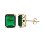 10k Gold Simulated Emerald Rectangle Stud Earrings, Women's, Green