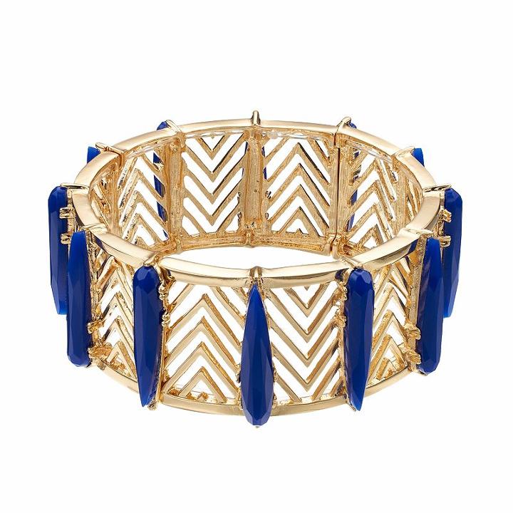 Jennifer Lopez Blue Stone Openwork Chevron Stretch Bracelet, Women's, Blue Other
