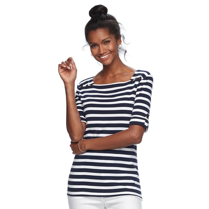 Women's Croft & Barrow&reg; Rolled Button-tab Top, Size: Xs, Blue