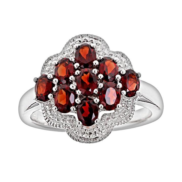 Sterling Silver Garnet Cluster Ring, Women's, Size: 5, Red