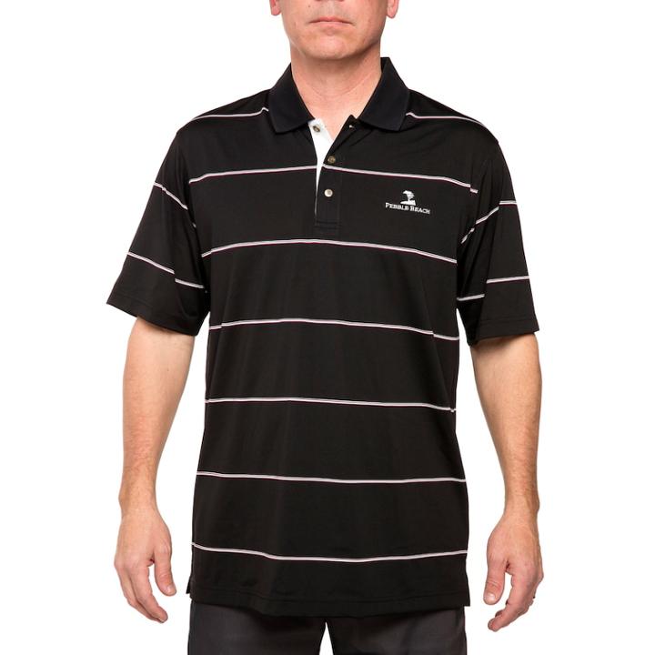 Men's Pebble Beach Classic-fit Engineer-striped Performance Golf Polo, Size: Xl, Black