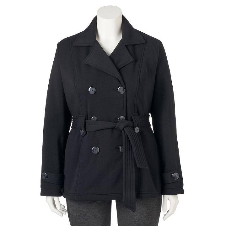 J-2, Juniors' Plus Size Fleece Double Breasted Trench Coat, Girl's, Size: 2xl, Black