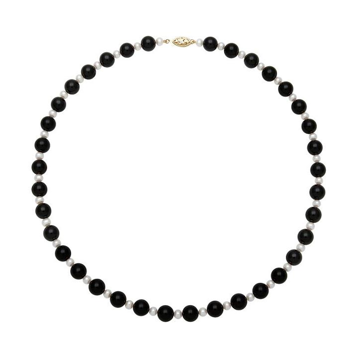 14k Gold Freshwater Cultured Pearl And Onyx Bead Necklace, Women's, Size: 18, Black