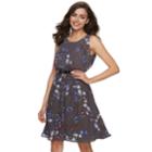 Women's Elle&trade; Print Pleated Fit & Flare Dress, Size: Xl, Grey