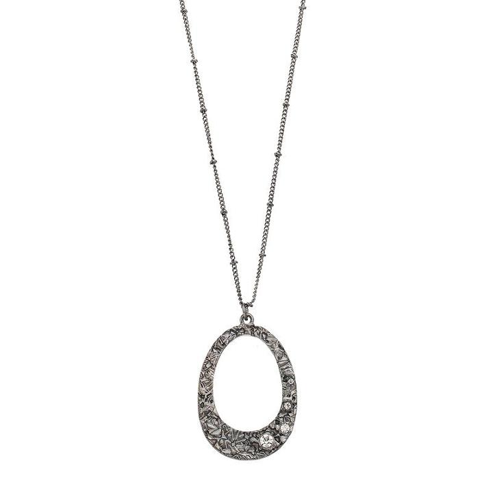 Crinkle Texture Oval Pendant Necklace, Women's, Black