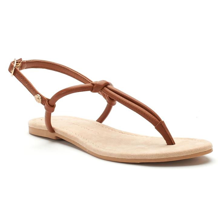Women's Lc Lauren Conrad Basic Knotted T-strap Sandals, Size: Medium, Dark Red