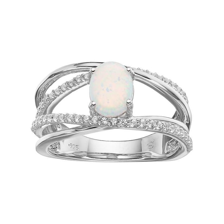 Sterling Silver Lab-created Opal & Lab-created White Sapphire Crisscross Ring, Women's, Size: 8