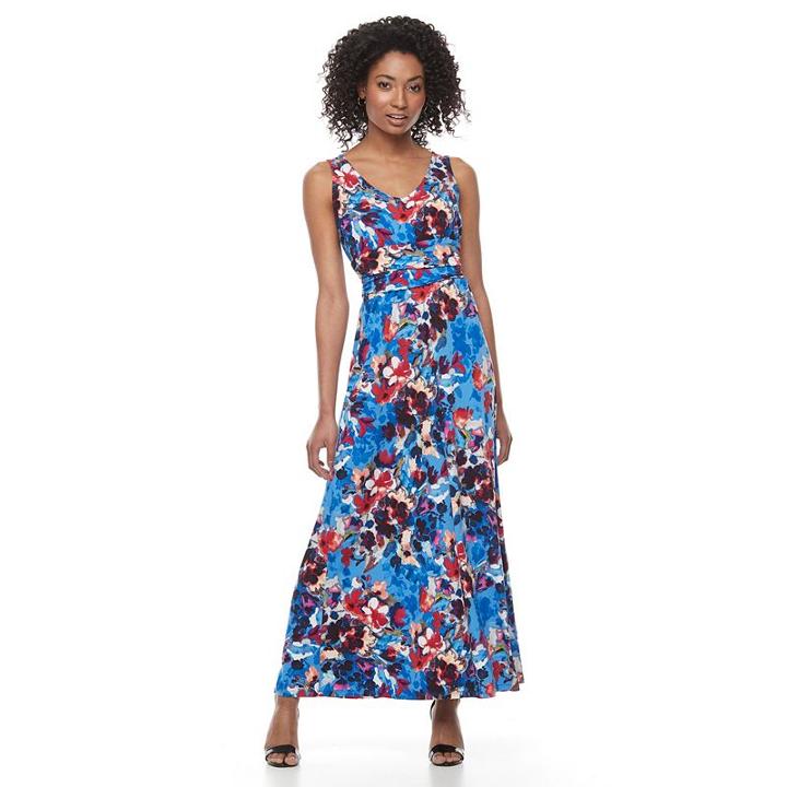 Petite Suite 7 Double V-neck Ruched Waist Maxi, Women's, Size: 4 Petite, Ovrfl Oth