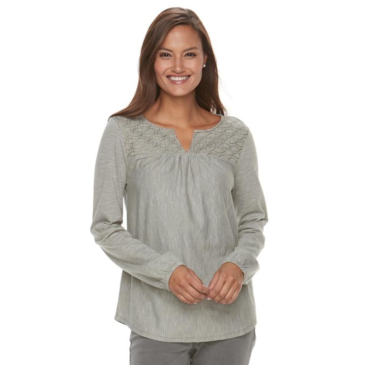Women's Croft & Barrow&reg; Embroidered Yoke Top, Size: Xl, Green