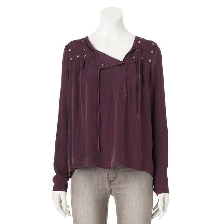 Women's Rock & Republic&reg; Grommet Peasant Top, Size: Large, Purple