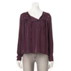 Women's Rock & Republic&reg; Grommet Peasant Top, Size: Large, Purple