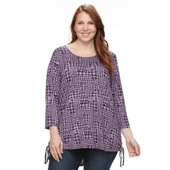Plus Size Croft & Barrow&reg; Printed Lace-up Tee, Women's, Size: 3xl, Purple