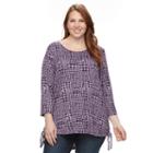 Plus Size Croft & Barrow&reg; Printed Lace-up Tee, Women's, Size: 3xl, Purple