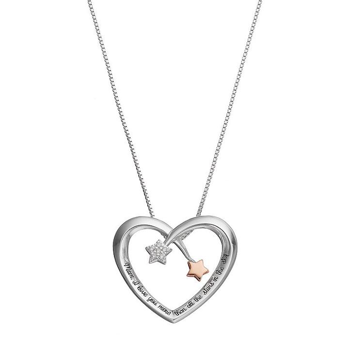 Timeless Sterling Silver Two Tone Cubic Zirconia Mom Heart Pendant, Women's