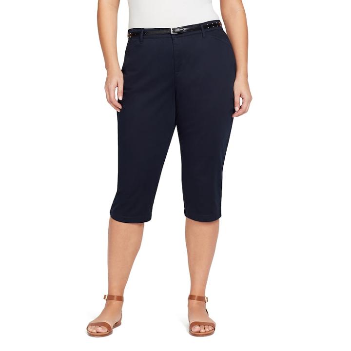 Plus Size Gloria Vanderbilt Anita Twill Belted Capris, Women's, Size: 18 W, Blue