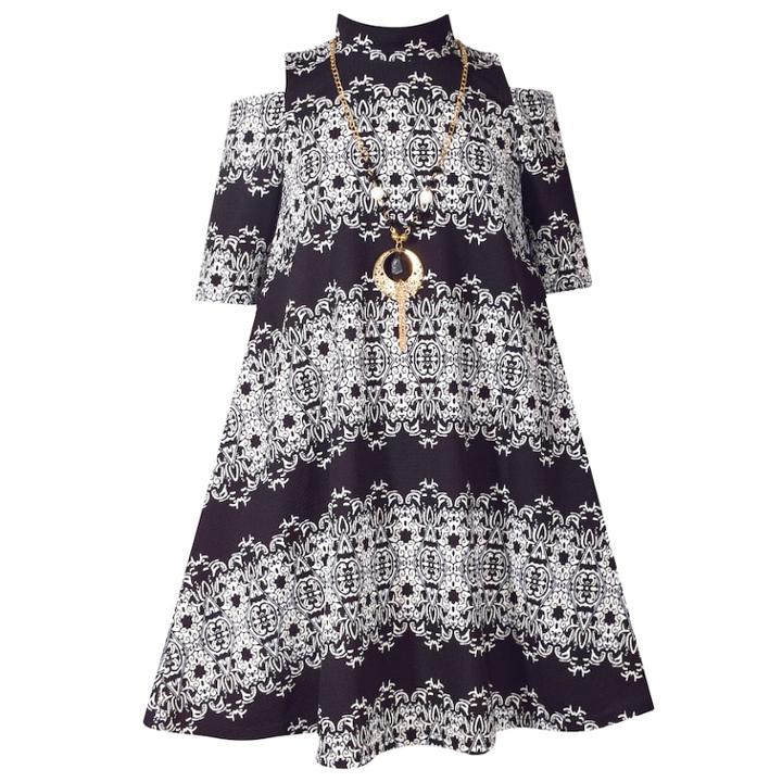 Girls 7-16 Bonnie Jean Textured Knit Cold Shoulder A-line Dress, Size: 14, White