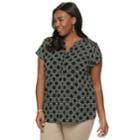 Plus Size Croft & Barrow&reg; Pleated Henley Top, Women's, Size: 1xl, Black