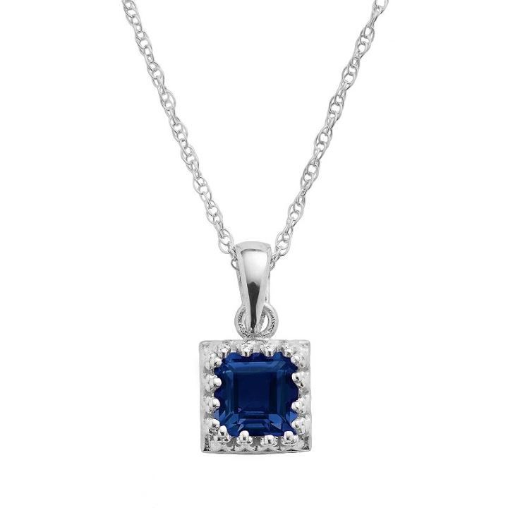 Tiara Sterling Silver Lab-created Sapphire Square Pendant, Women's, Size: 18, Blue