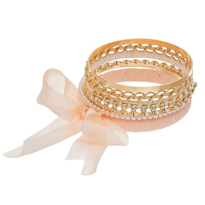 Mudd&reg; Simulated Pearl & Chiffon Bow Bangle Bracelet Set, Women's, Pink
