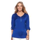 Women's Apt. 9&reg; Zipper Accent Satin Top, Size: Medium, Dark Blue