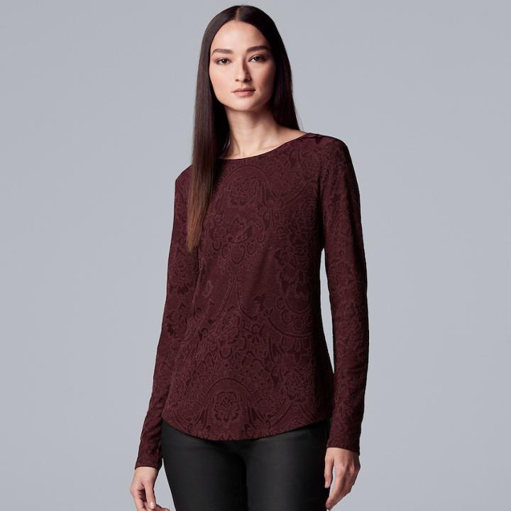 Women's Simply Vera Vera Wang Floral Lace Tee, Size: Xxl, Dark Red