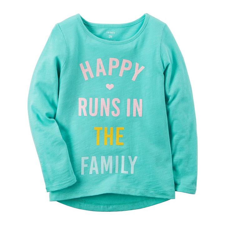 Girls 4-8 Carter's Happy Runs In The Family Long-sleeved Tee, Size: 6x, Turquoise/blue (turq/aqua)