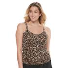 Plus Size Trimshaper Brandy Bust Enhancer Knot-front Tankini Top, Women's, Size: 24 W, Brown