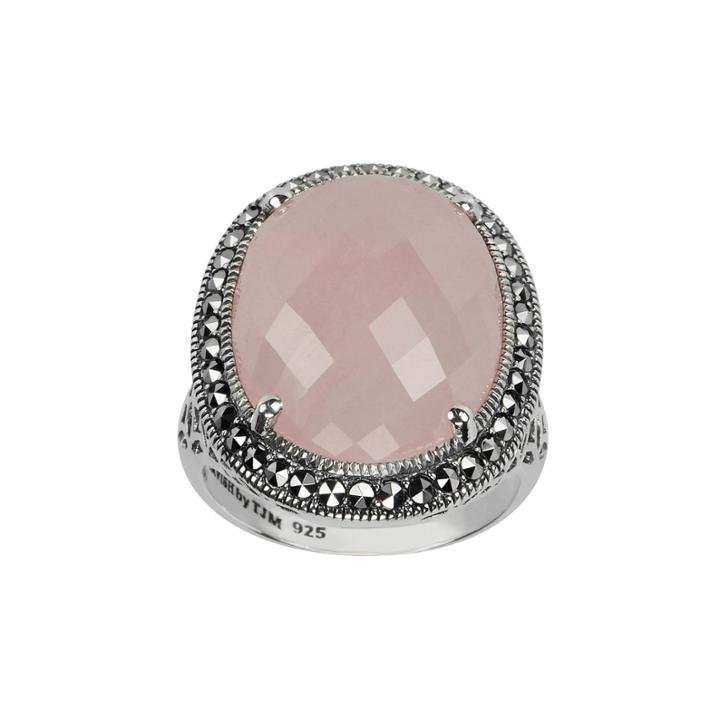 Lavish By Tjm Sterling Silver Rose Quartz Halo Ring - Made With Swarovski Marcasite, Women's, Size: 6, Pink