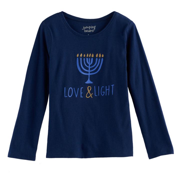 Girls 4-10 Jumping Beans&reg; Hanukkah Love & Light Tee, Size: 10, Blue