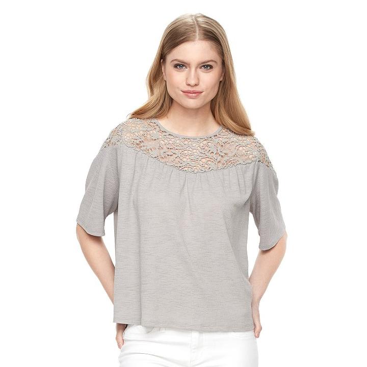 Women's Apt. 9&reg; Textured Crochet Tee, Size: Xxl, Grey
