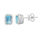 Sterling Silver Blue Topaz & Diamond Accent Rectangle Halo Stud Earrings, Women's