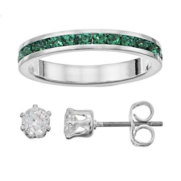 City By City Ring & Stud Earring Set, Women's, Size: 8, Dark Green