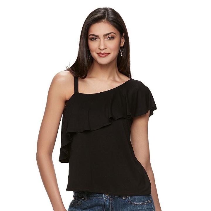 Women's Jennifer Lopez One-shoulder Ruffle Top, Size: Xs, Black