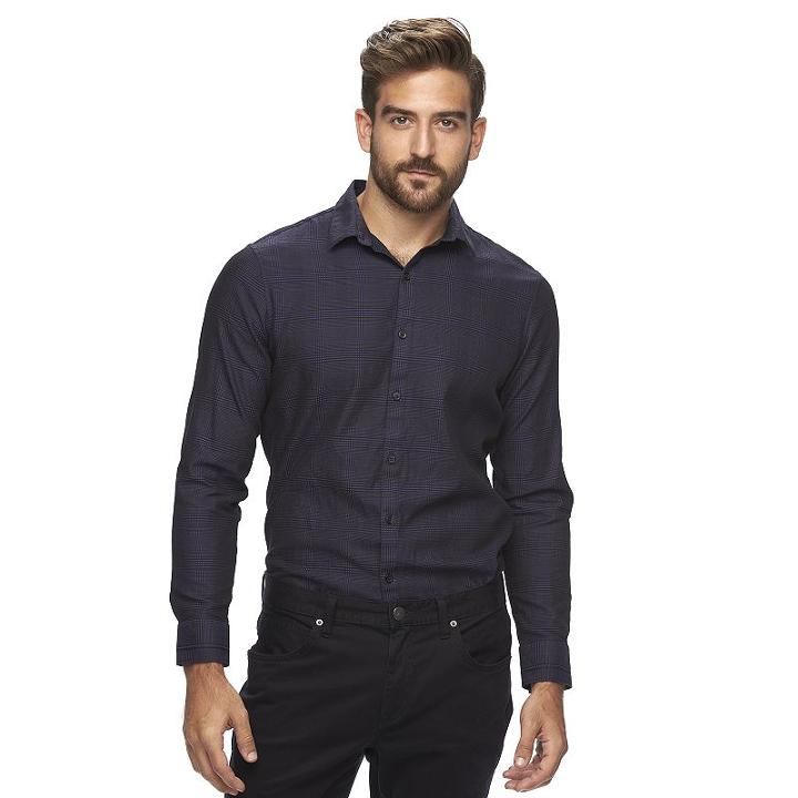 Men's Marc Anthony Slim-fit Patterned Stretch Button-down Shirt, Size: Medium, Drk Purple