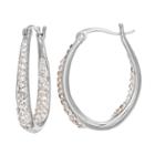 Chrystina Silver Plated Inside Out Crystal Oval Hoop Earrings, Women's, White