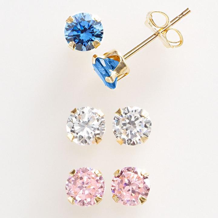 Renaissance Collection 10k Gold 1 1/2-ct. T.w. Swarovski Cubic Zirconia Stud Earring Set - Made With Swarovski Zirconia, Women's, Multicolor