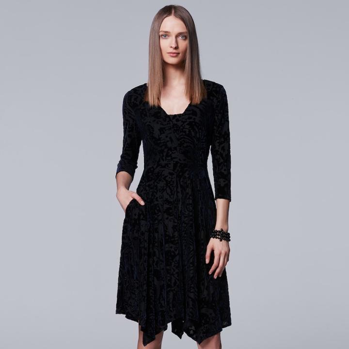 Women's Simply Vera Vera Wang Burnout Velvet Dress, Size: Large, Blue (navy)