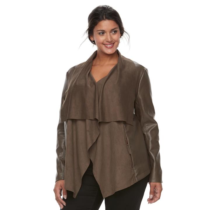 Plus Size Apt. 9&reg; Suede Faux Leather Cascade Pullover Jacket, Women's, Size: 2xl, Med Brown