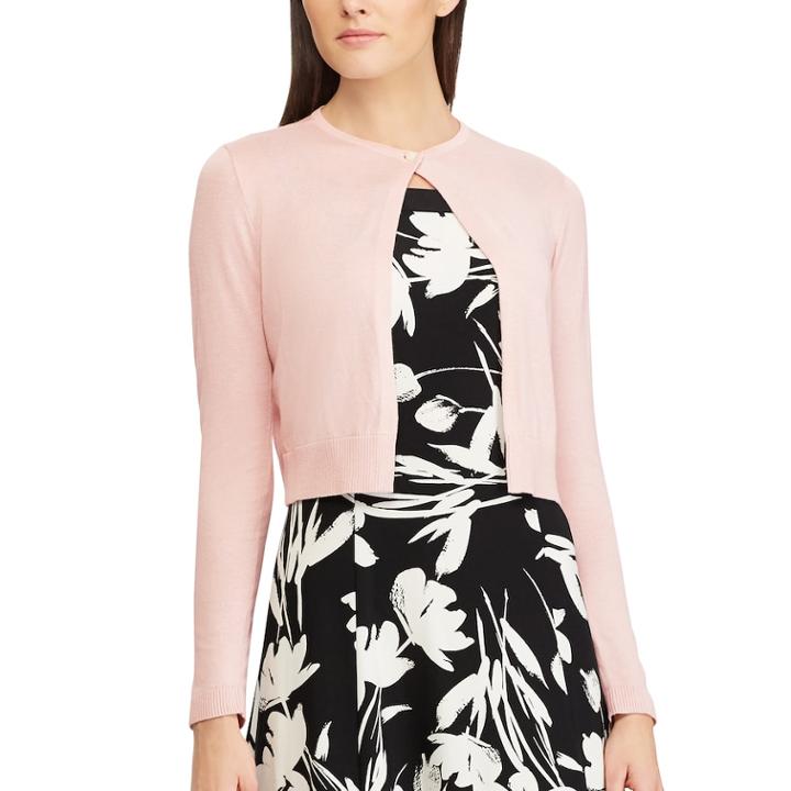 Women's Chaps Crop Cardigan, Size: Medium, Pink